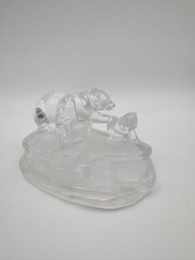 Art Glass Polar Bear & Cub Figurine Frosted Iceberg Crystal Style